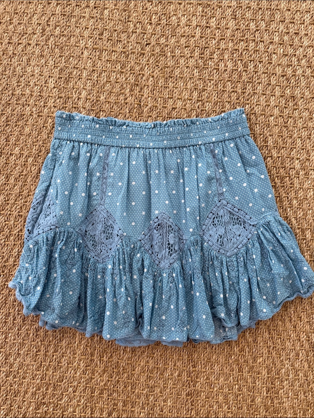 Like New LoveShackFancy Adia Mini Skirt, Size XS, Color Blue Bonnet
